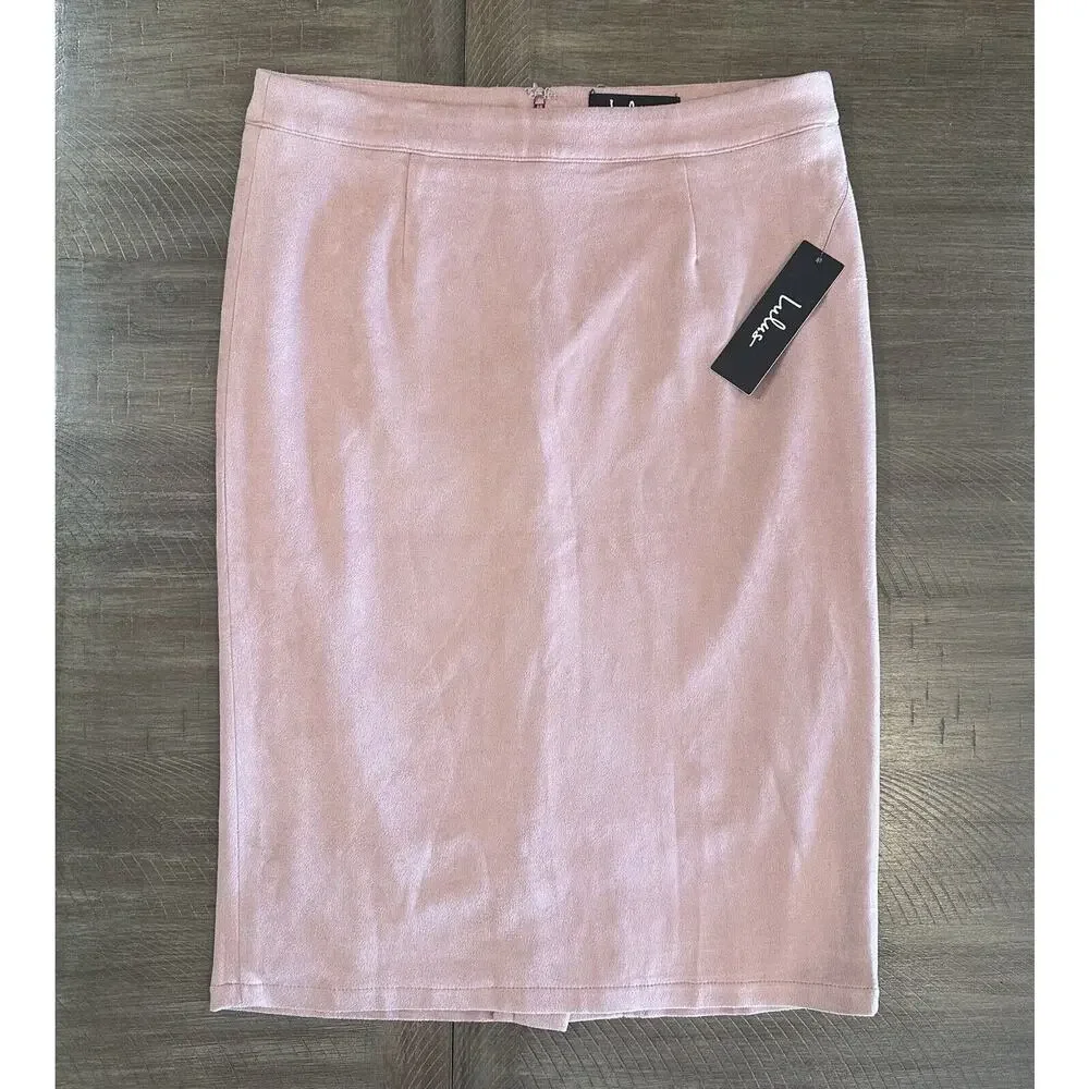 NWT Lulus Superpower Blush Pink Faux Suede Straight Pencil Skirt Lined Back Zip